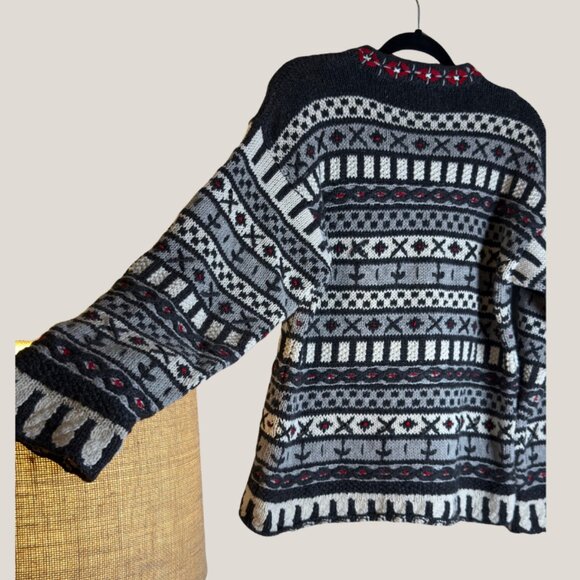 Northern Isles Women’s Fair Isle Knit Sweater – Black/Gray/Red, Medium - Picture 3 of 9